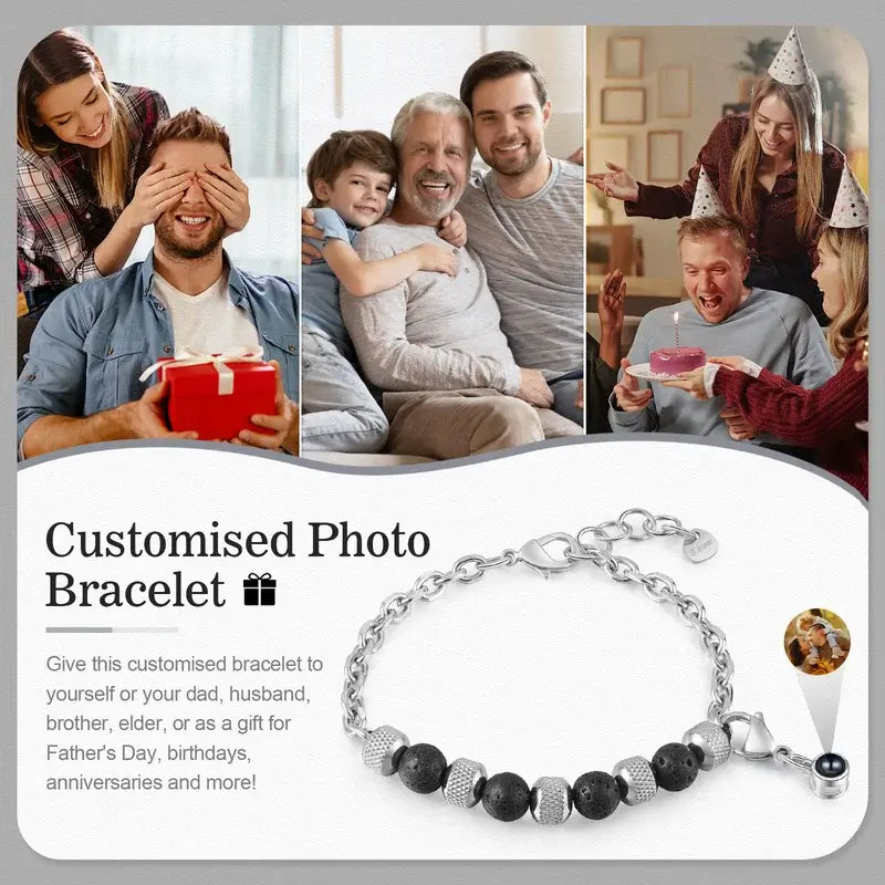 Elegant Photo Projection Beaded Bracelet with Picture Inside – Customisable Image, Copper & Stainless Steel