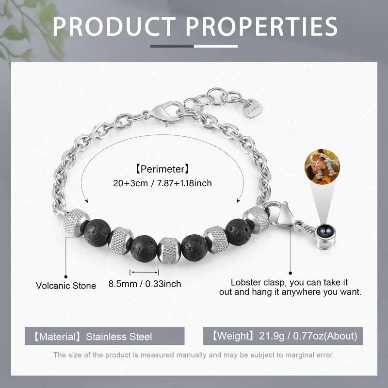 Elegant Photo Projection Beaded Bracelet with Picture Inside – Customisable Image, Copper & Stainless Steel