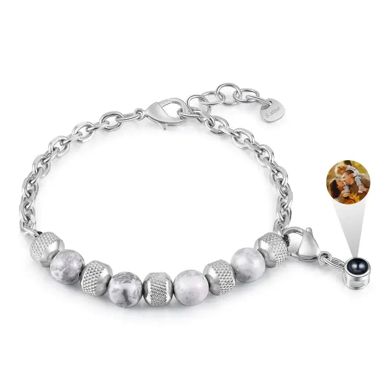 Elegant Photo Projection Beaded Bracelet with Picture Inside – Customisable Image, Copper & Stainless Steel