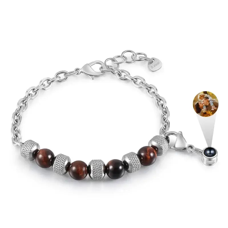 Elegant Photo Projection Beaded Bracelet with Picture Inside – Customisable Image, Copper & Stainless Steel