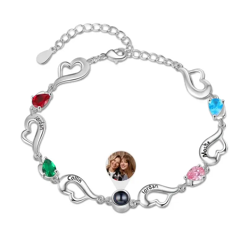 Photo Projection Bracelet | Engraved 4 Names Personalised Birthstone Bracelet