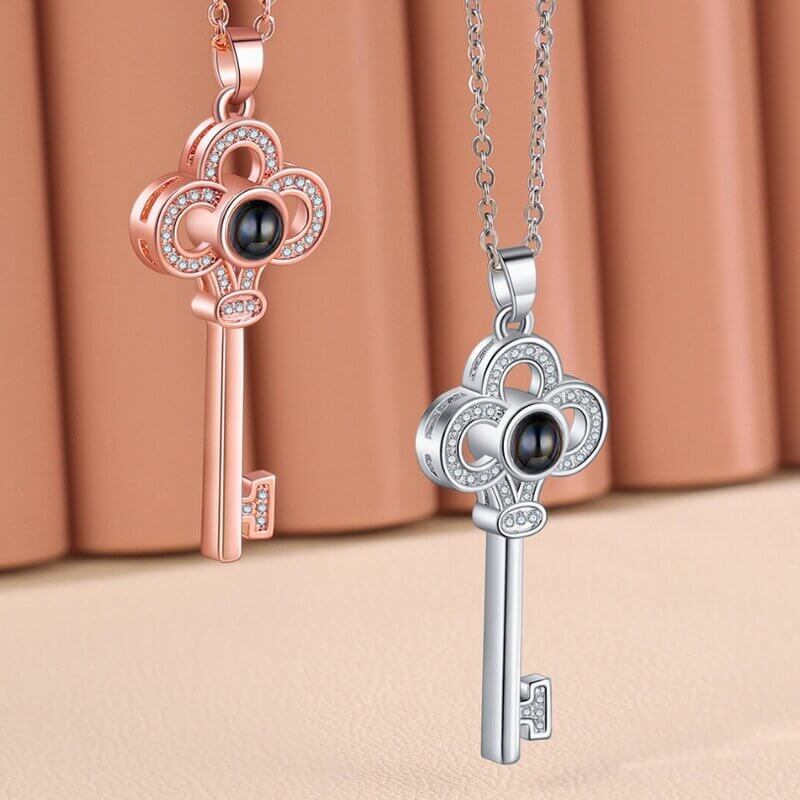 Personalised Photo Projection Couple Necklaces Key Pendants