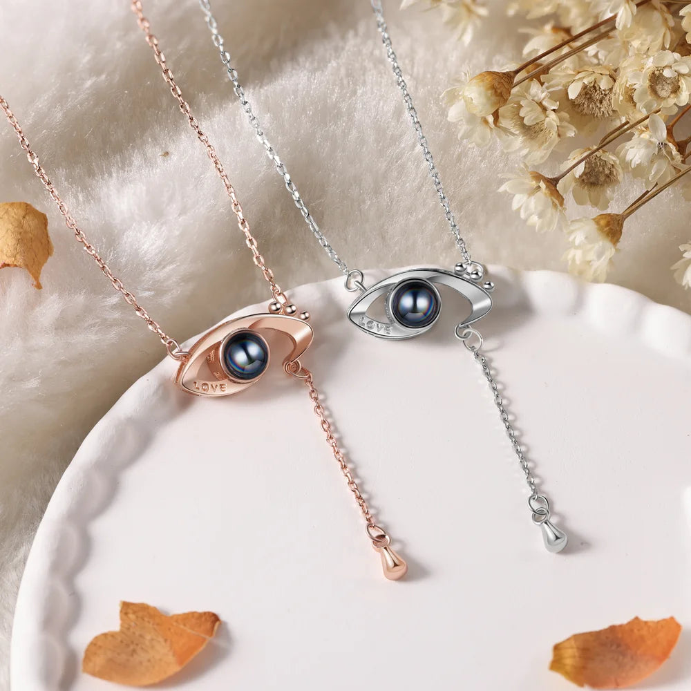 Photo Projection Evil Eye Necklace, Evil Eye Pendant Necklace with Picture Inside, Projection Jewellery for Women