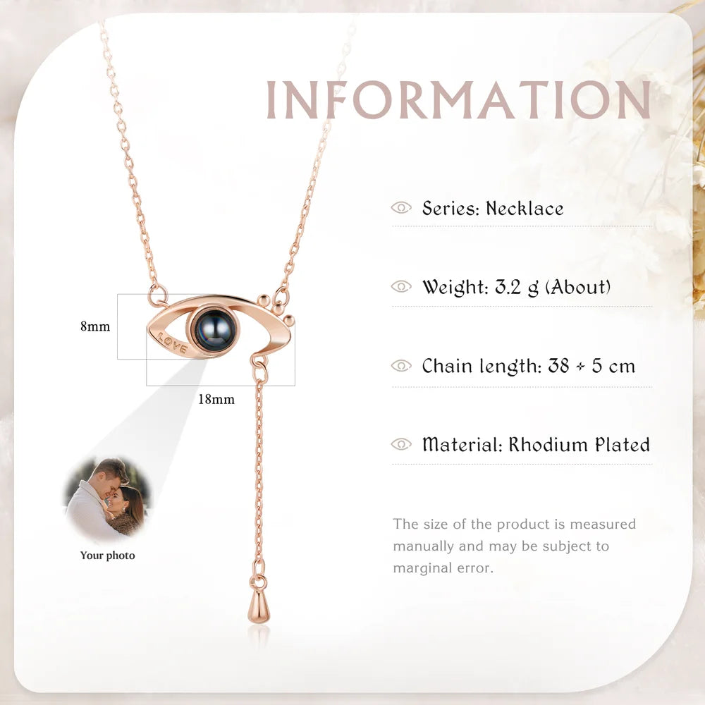 Photo Projection Evil Eye Necklace, Evil Eye Pendant Necklace with Picture Inside, Projection Jewellery for Women