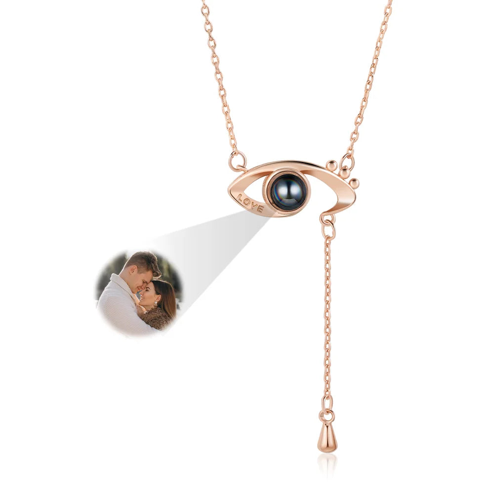 Photo Projection Evil Eye Necklace, Evil Eye Pendant Necklace with Picture Inside, Projection Jewellery for Women