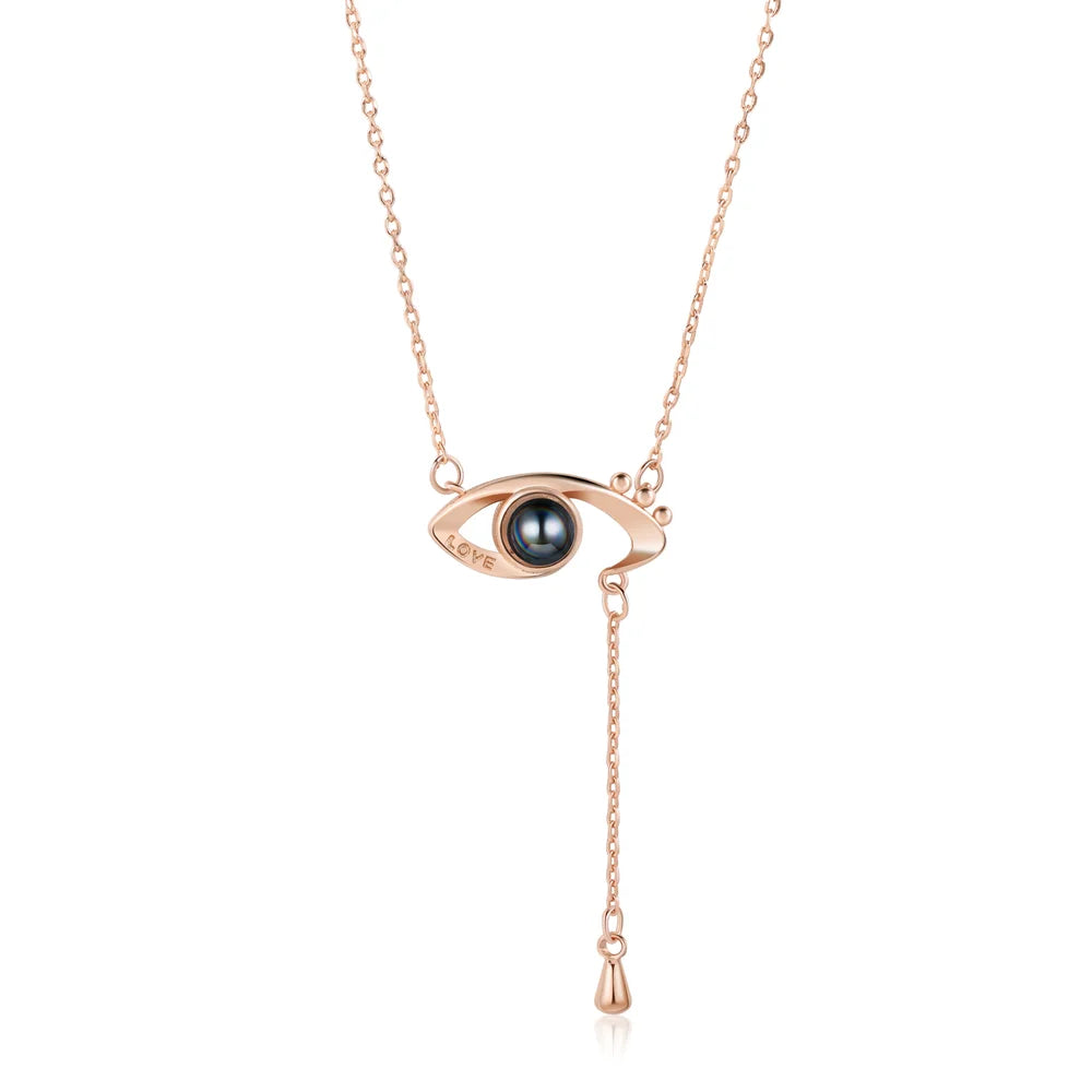 Photo Projection Evil Eye Necklace, Evil Eye Pendant Necklace with Picture Inside, Projection Jewellery for Women