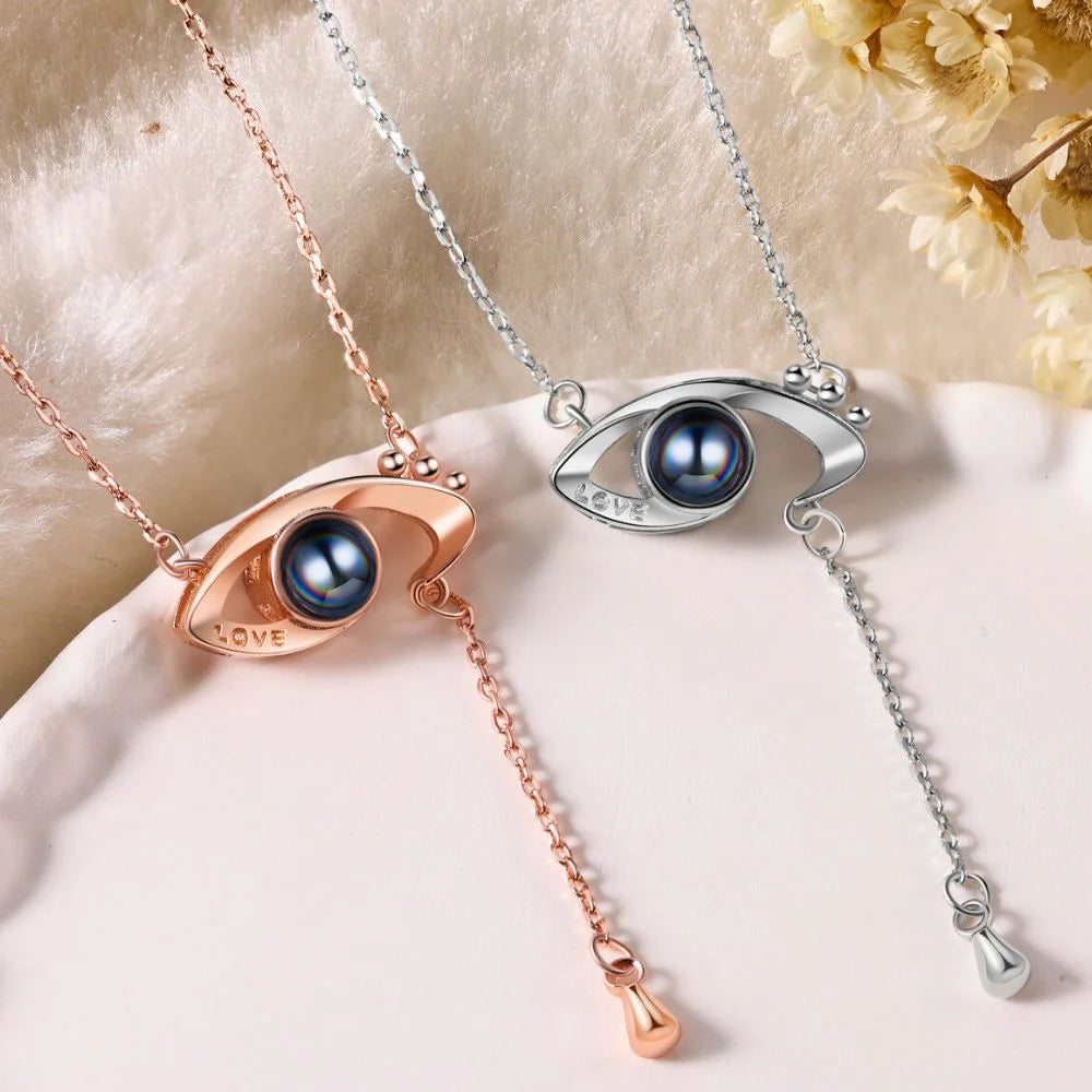 Photo Projection Evil Eye Necklace, Evil Eye Pendant Necklace with Picture Inside, Projection Jewellery for Women