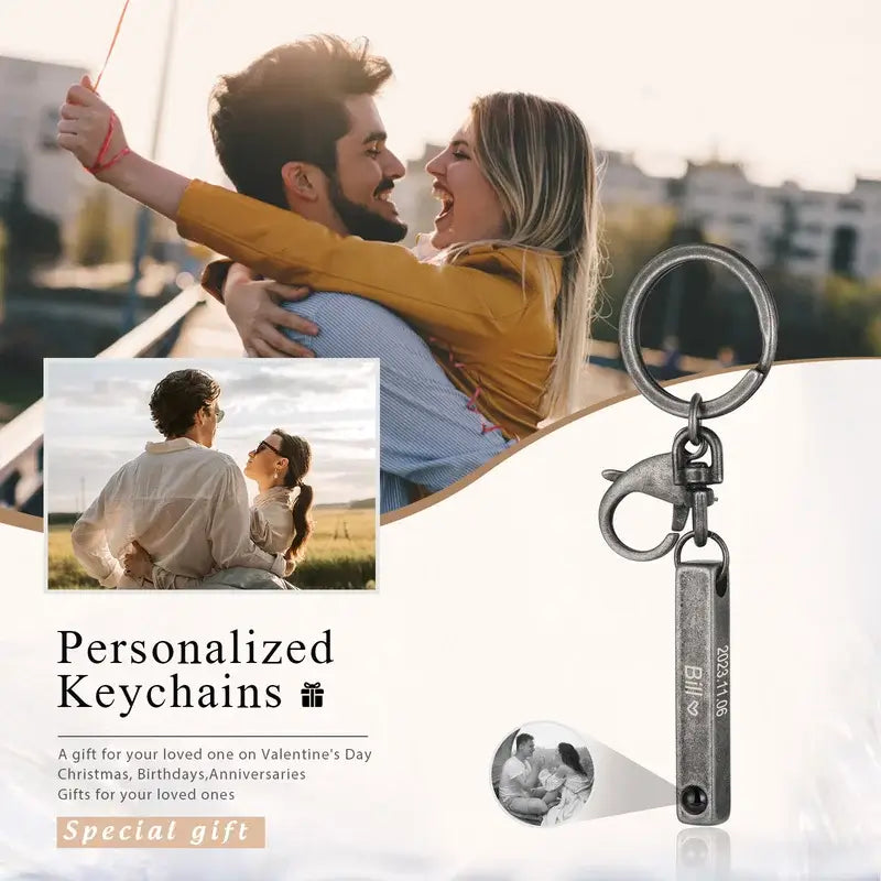 Photo Keyring | Projection Keyring | Personalised Keyring 3D Vertical Engraved Bar | Name Keyring