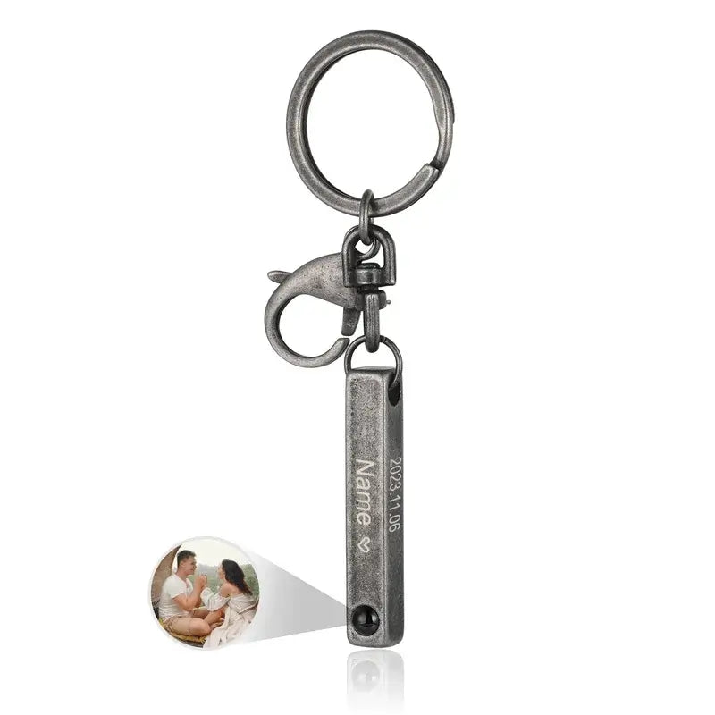 Photo Keyring | Projection Keyring | Personalised Keyring 3D Vertical Engraved Bar | Name Keyring