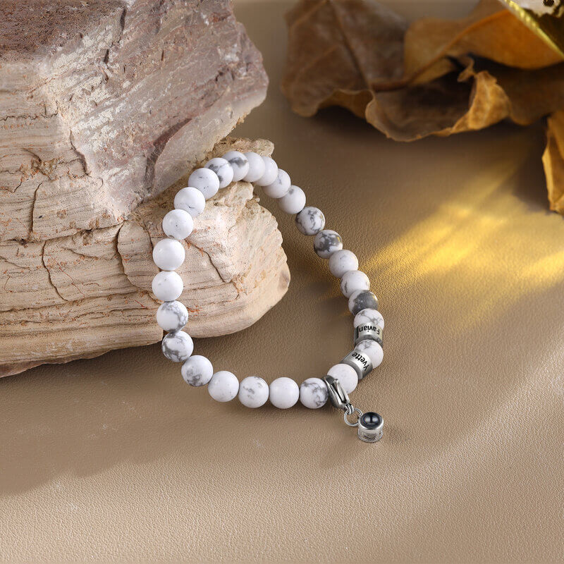 Photo Projection Magnesite Stone Bracelet - Engraved Beads Bracelet