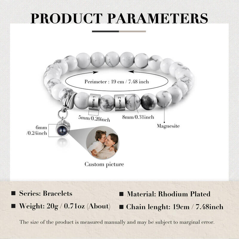 Photo Projection Magnesite Stone Bracelet - Engraved Beads Bracelet