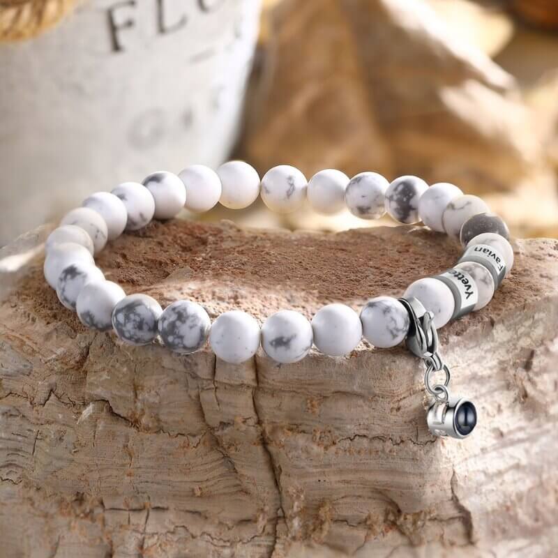 Photo Projection Magnesite Stone Bracelet - Engraved Beads Bracelet