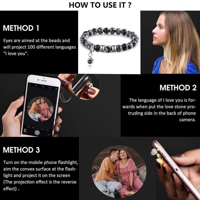 Photo Projection Malachite Bracelet - Engraved Beads Bracelet