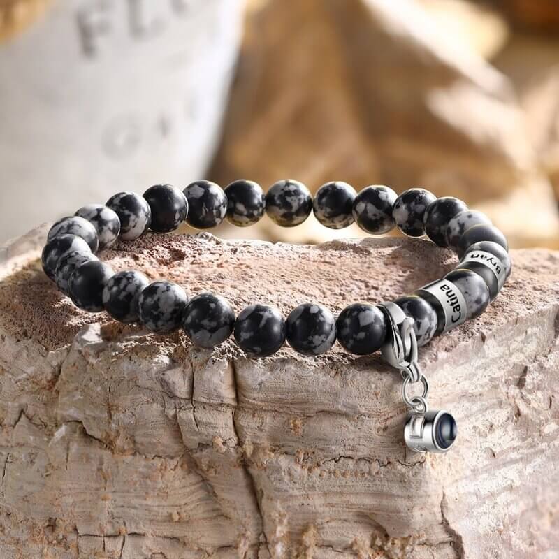 Giftider Custom Photo Projection Bracelet – Lava Rock Bead Bracelet With Hidden Picture Inside For Men & Women