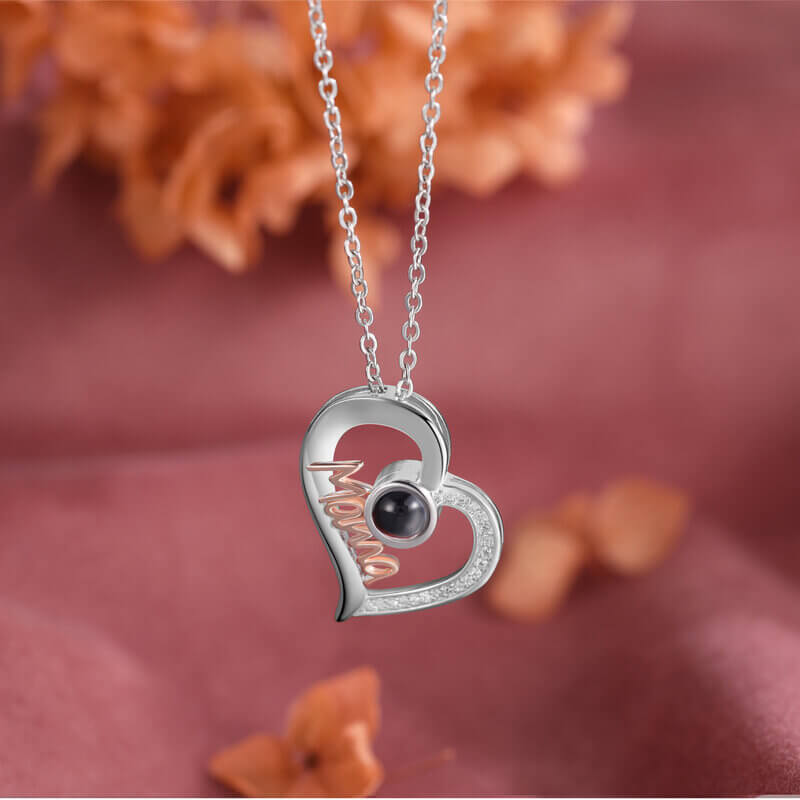 Personalised Heart Photo Projection Mama Necklace