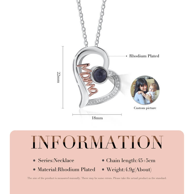 Personalised Heart Photo Projection Mama Necklace