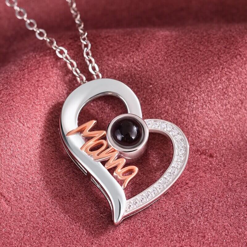 Personalised Heart Photo Projection Mama Necklace