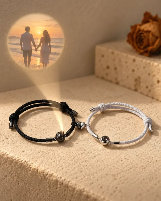 Photo Projection Bracelets for Couples - projecting the hidden photo onto a wall