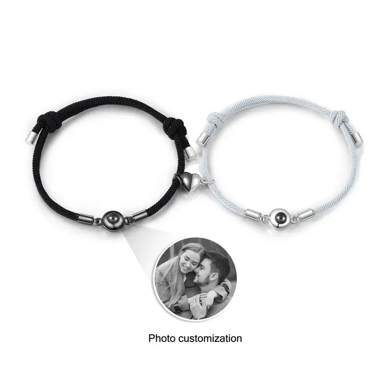 Couple Bracelets with Photo Projection Charm | Matching Bracelets with Couple Photo Inside | His and Her Photo Magnetic Bracelet