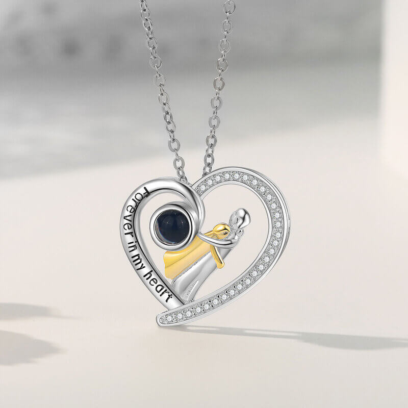 Photo Projection Necklace Mother and Daughter Heart Pendant
