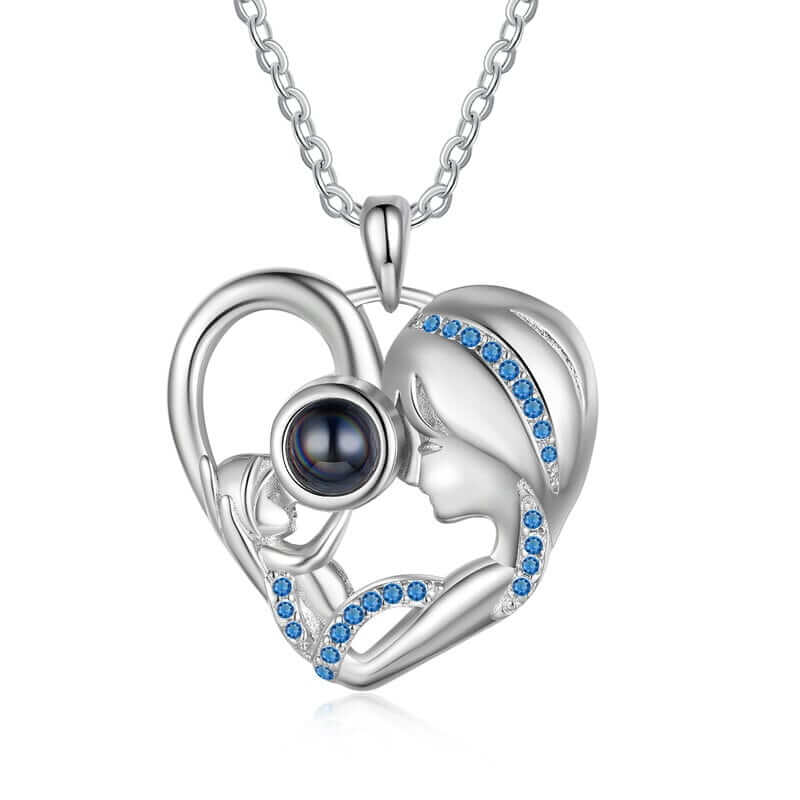 Photo Projection Necklace with Mother and Daughter Heart Pendant