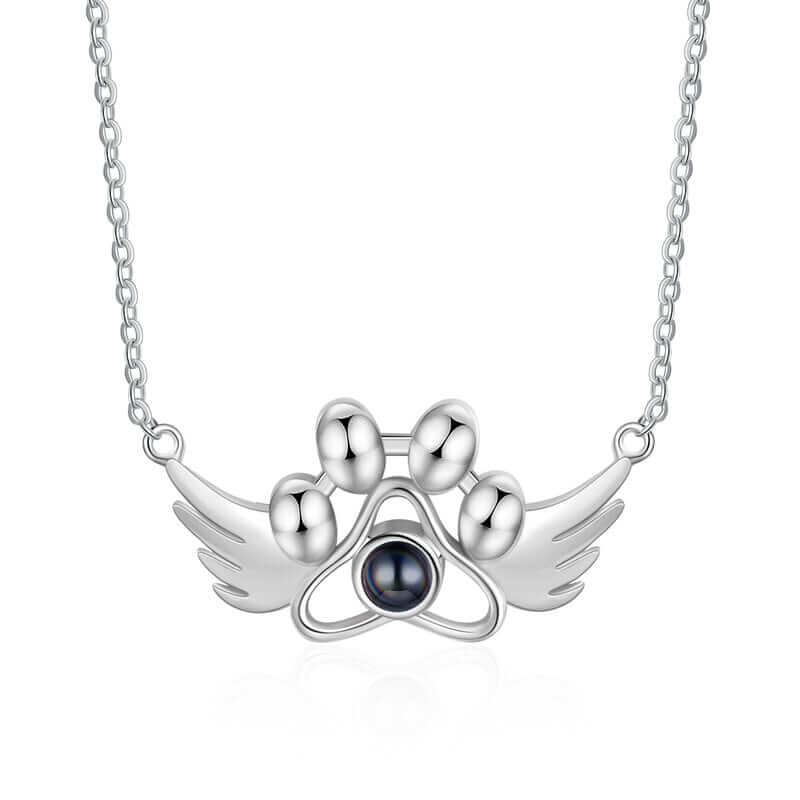 Personalised Photo Projection Paw Necklace with Angel Wings