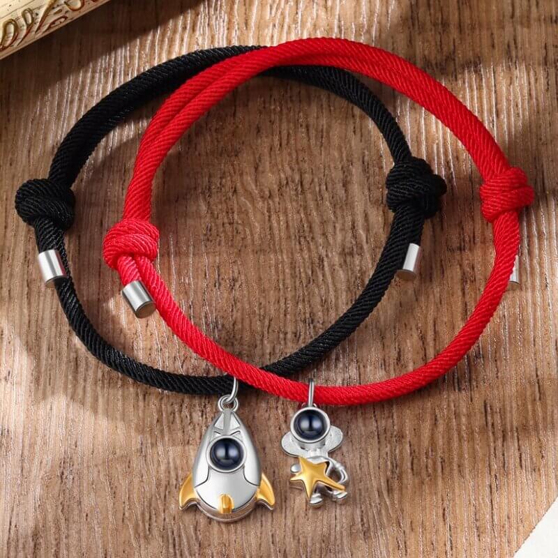 Photo Projection Rocket and Astronaut Couple Bracelet