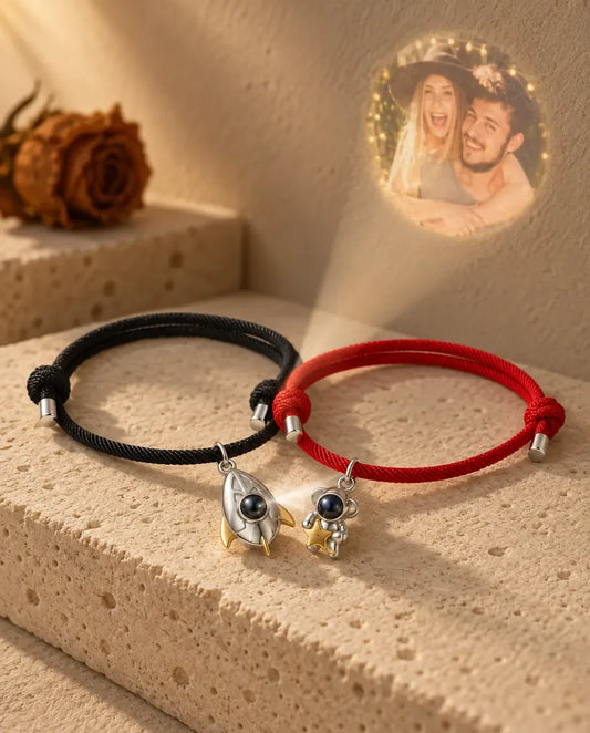 Photo Projection Couple Bracelet - projecting the hidden photo onto a wall