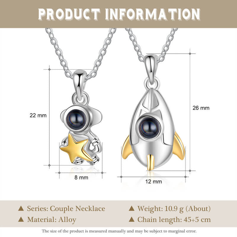 Photo Projection Rocket and Astronaut Couple Necklaces