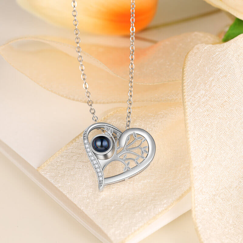 Personalised Heart Photo Projection Tree of Life Necklace