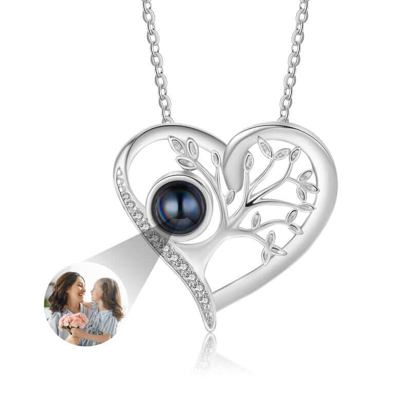 Personalised Heart Photo Projection Tree of Life Necklace