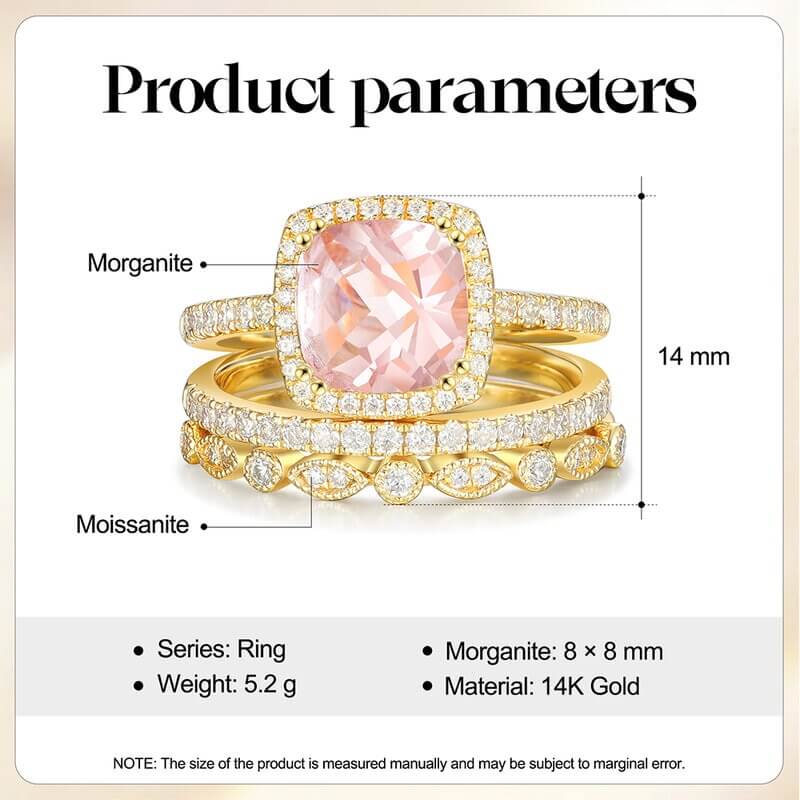 Pink Morganite Engagement Ring Set with Moissanite 14/18k Yellow Gold