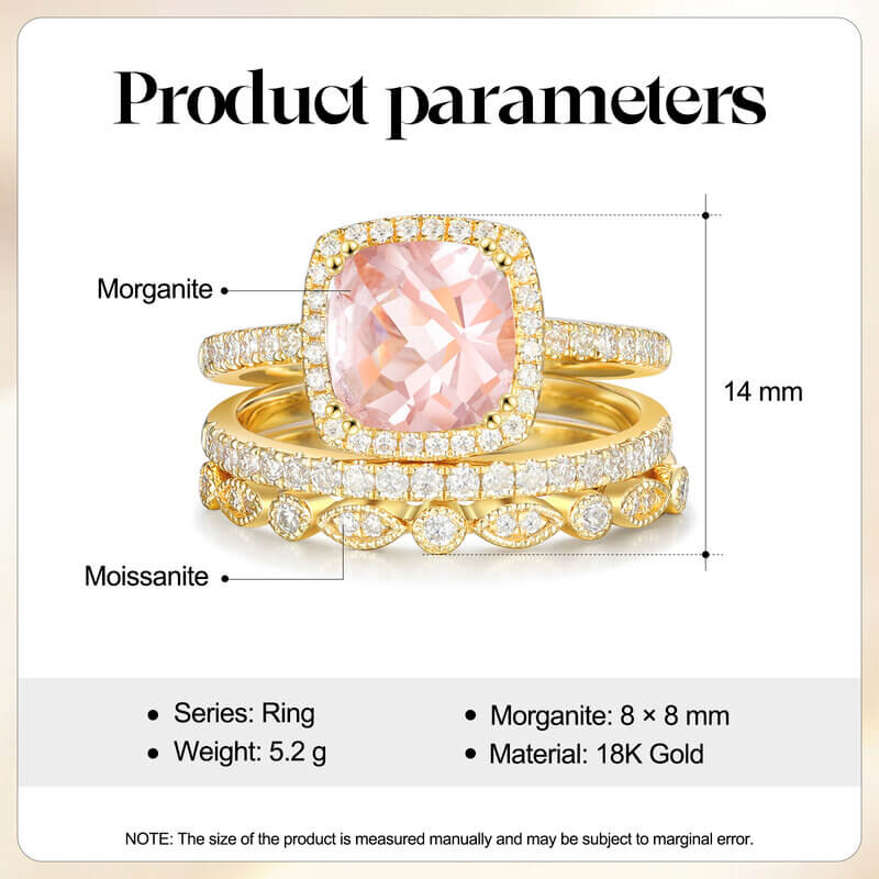 Pink Morganite Engagement Ring Set with Moissanite 14/18k Yellow Gold