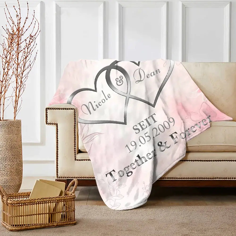 Personalised Name Blanket | Memory Blanket with Date | Pink Personalised Blanket with Name | Blanket for Couple