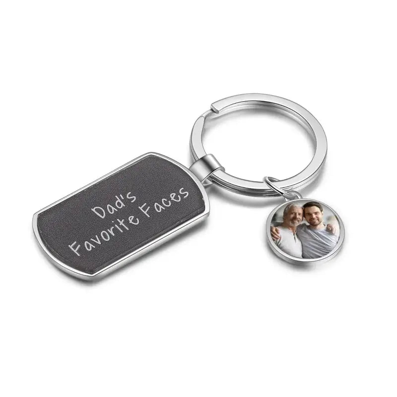 Round Photo Charms Personalised Keyring with Engraved Tag Charm