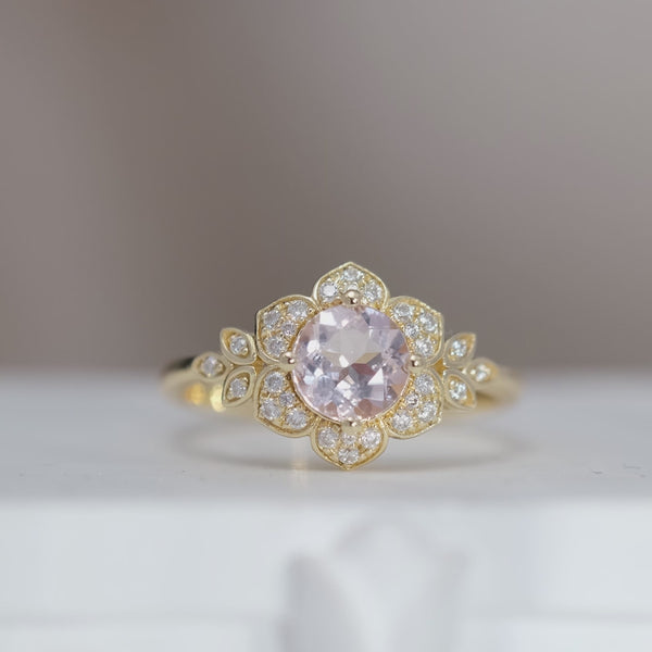 Round Shaped Morganite Engagement Ring Set with Moissanite