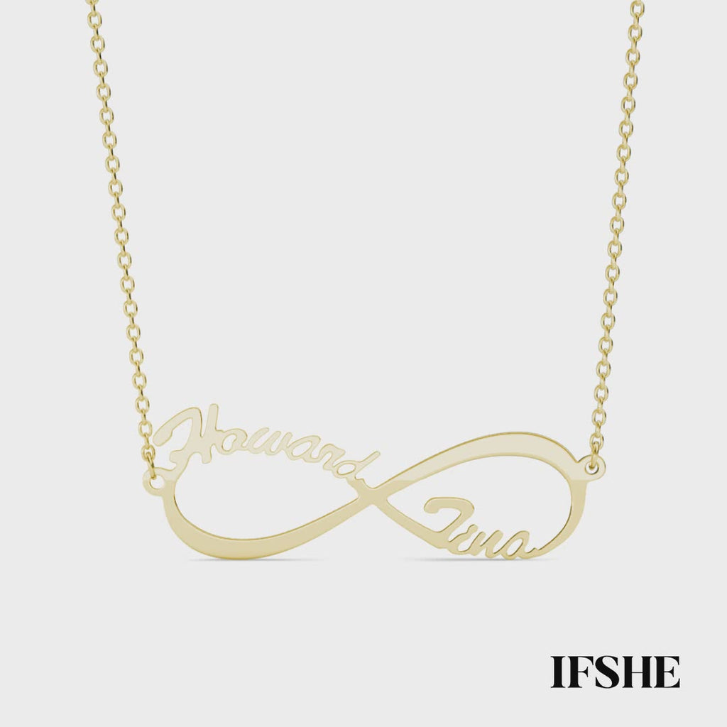 Personalised Infinity Two Names Necklace Sterling Silver Yellow Gold