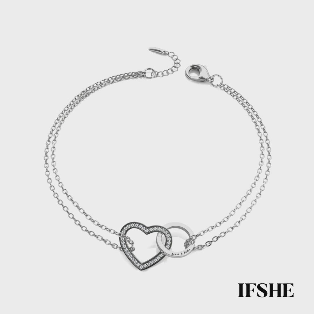 Personalised Engraved Interlocking Heart Bracelet Sterling Silver