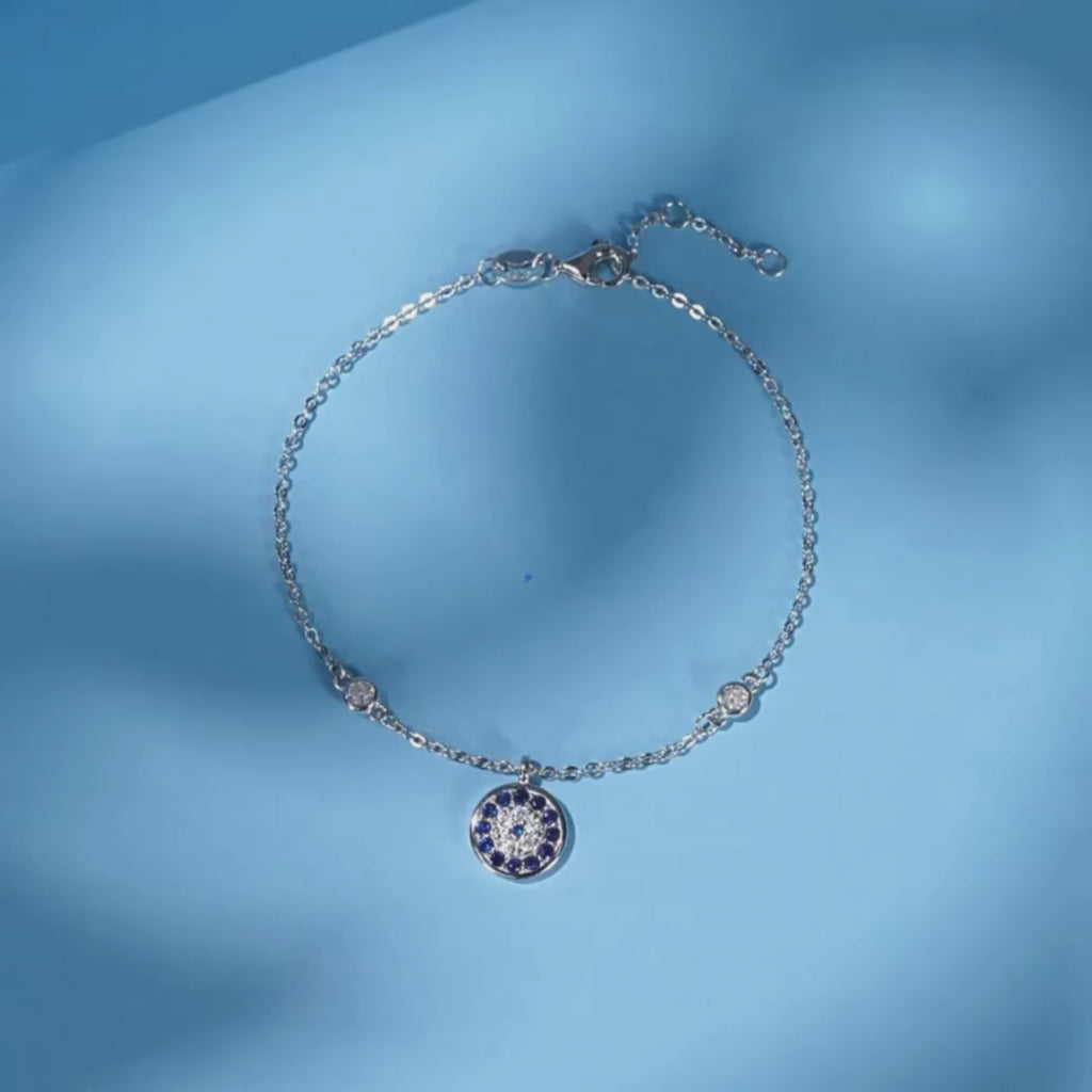 Sterling Silver Evil Eye Protection Bracelet with Zircon Stones - Lucky Eye Bracelet