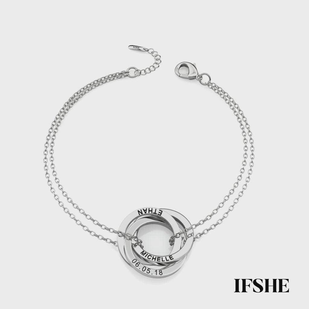 Personalised Russian Ring Bracelet - Engrave Names or Date onto 3-5 Intertwined Circles in Sterling Silver