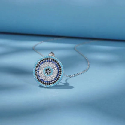 Sterling Silver Evil Eye Necklace - Turkish Blue Eye Pendant for Women