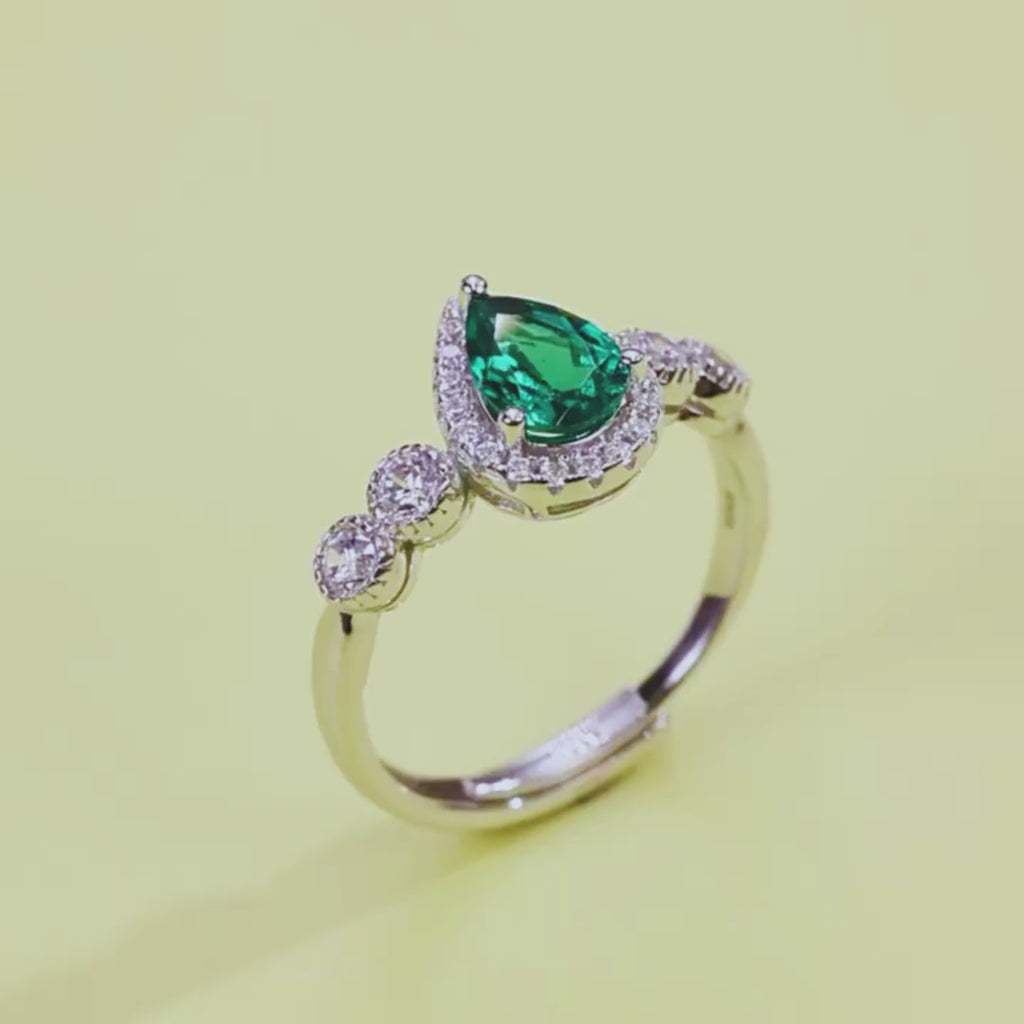 Lab Grown Pear Cut Emerald Engagement Ring for Women 925 Sterling Silver