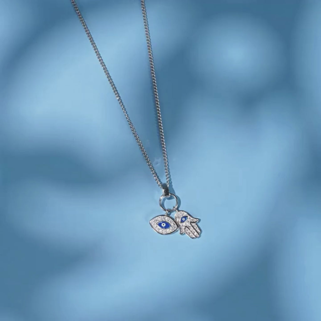 Evil Eye and Hamsa Hand Necklace Sterling Silver - Evil Eye and Hamsa Hand Choker Necklace