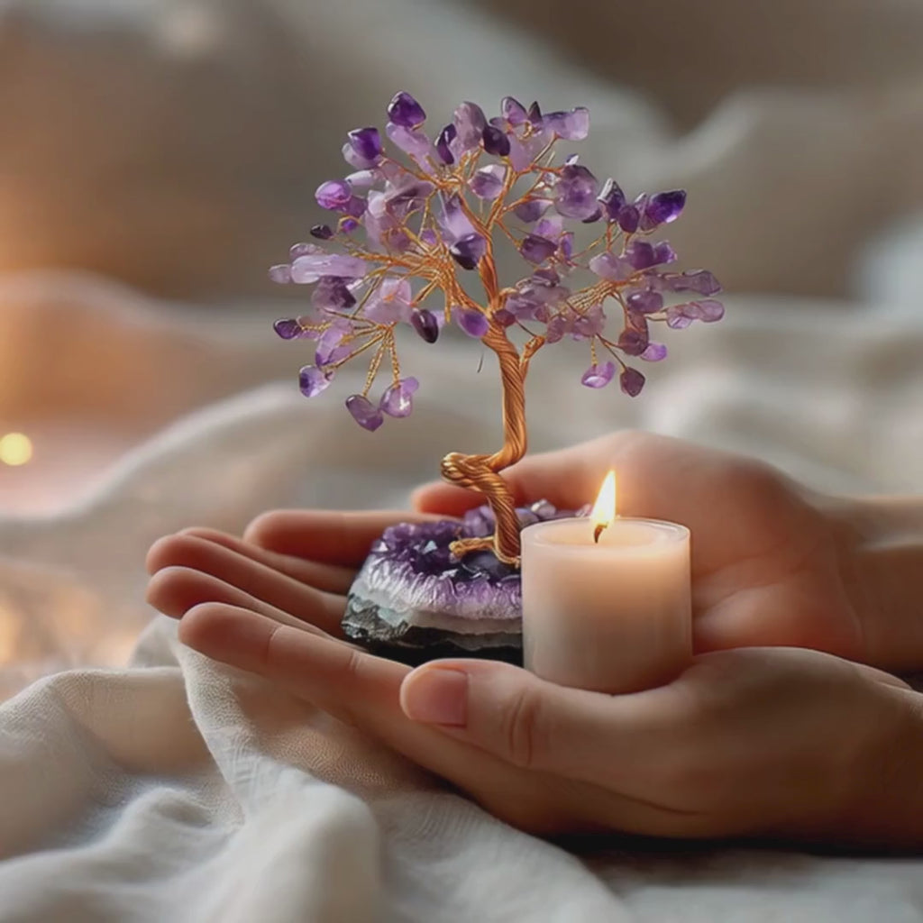 Natural Amethyst Crystal Tree with Adjustable Branches & Cluster Base