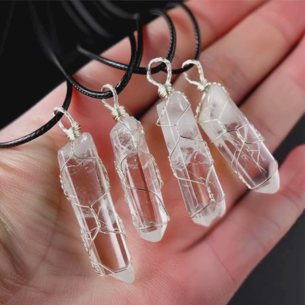 Natural Clear Quartz Crystal Pendant Necklace