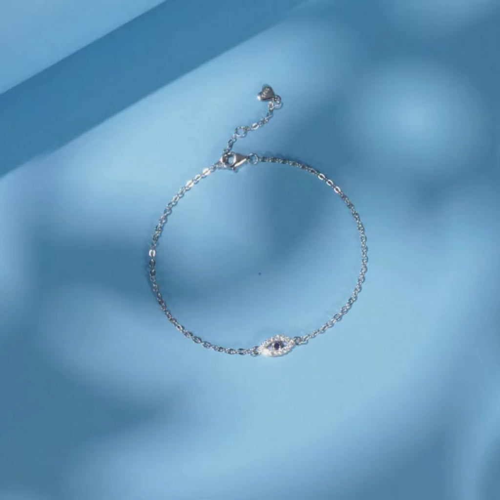 Sterling Silver Turkish Blue Evil Eye Bracelet with Zircon Charm – Lucky Eye Jewellery for Women
