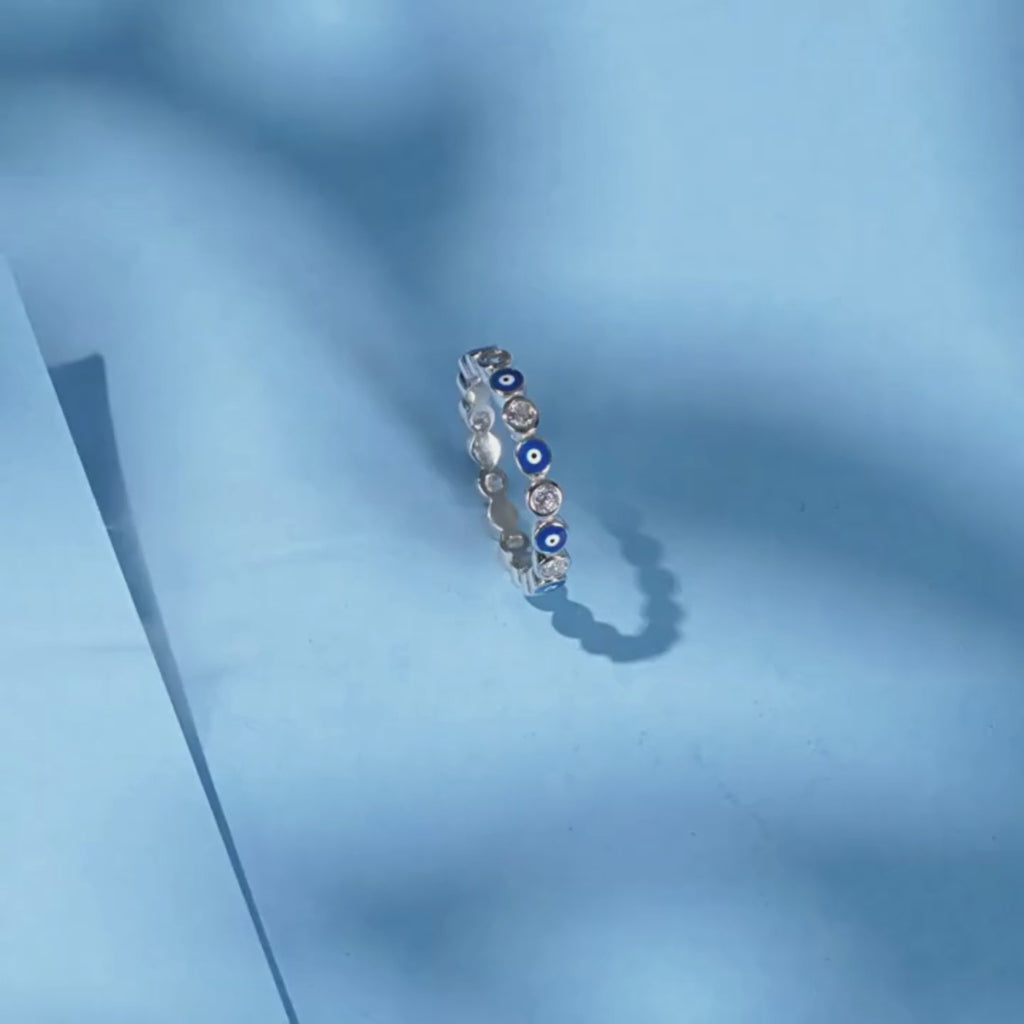 Timeless Sterling Silver Evil Eye Ring with Zircon Stones