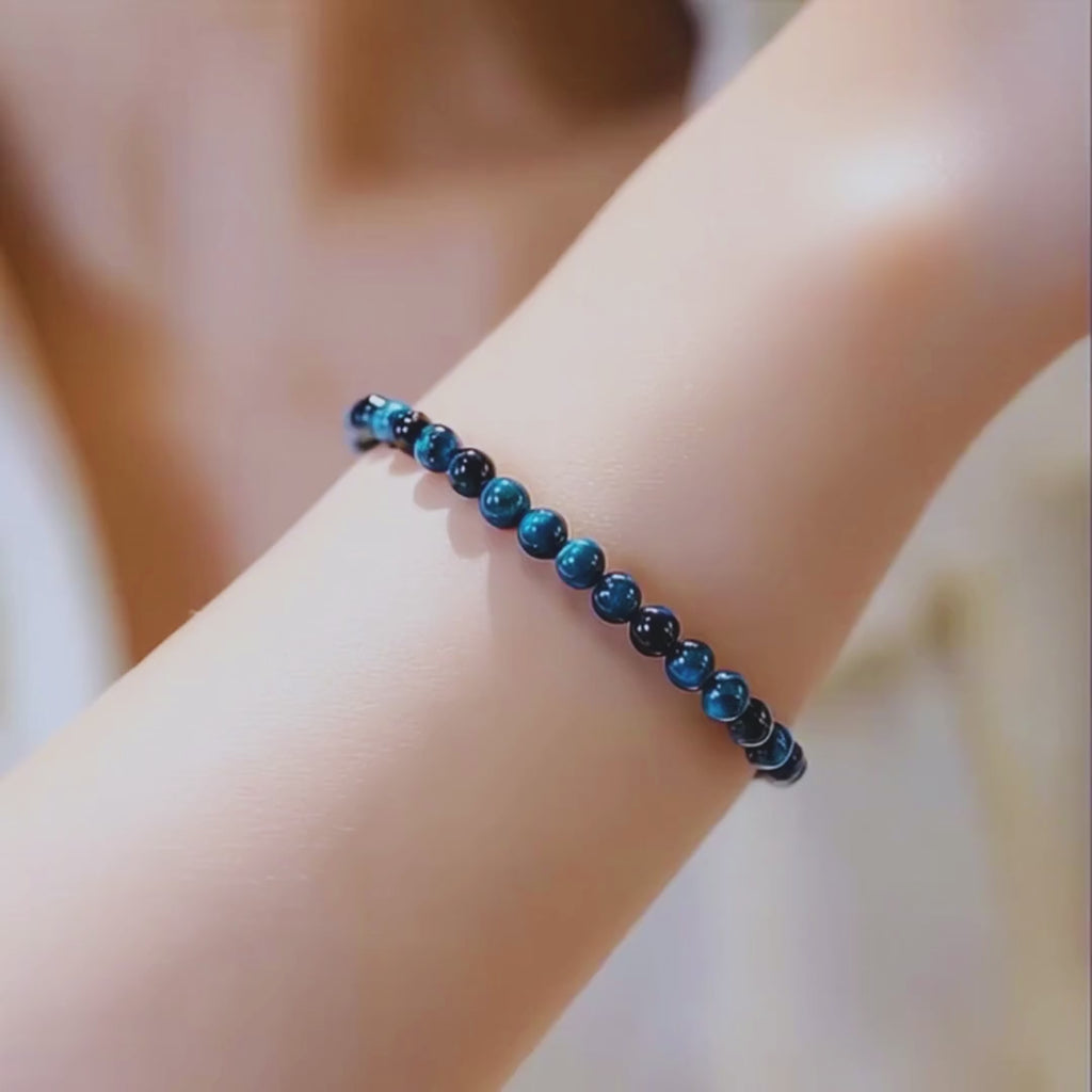 Blue Tiger Eye Energy Bracelet – Calming 4mm Crystal for Inner Peace & Clarity