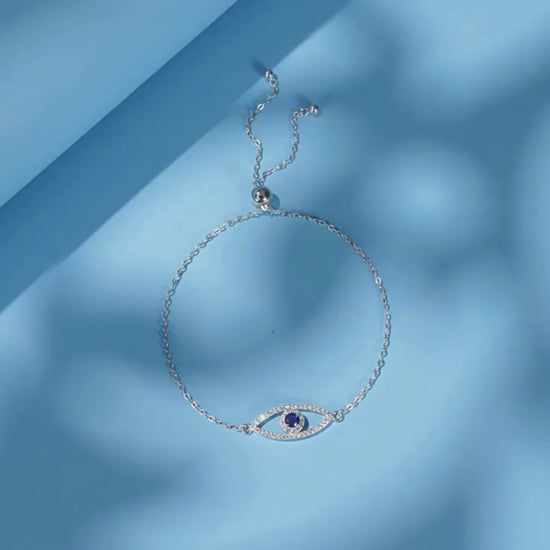 Evil Eye Bracelet - Sterling Silver Bracelet - Blue Eye of Evil Bracelet