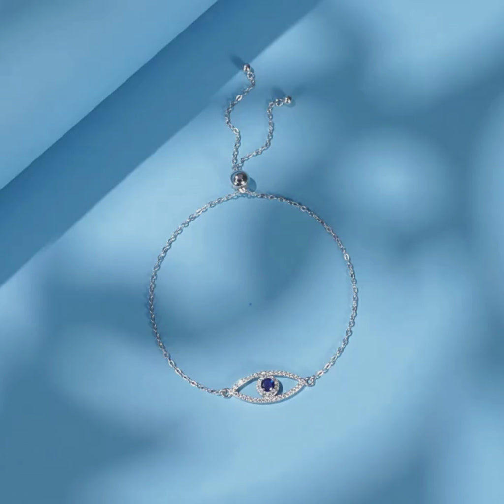 Evil Eye Bracelet - Sterling Silver Bracelet - Blue Eye of Evil Bracelet
